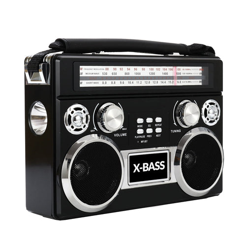 Portable 3 Band Bluetooth Radio with Flashlight & 10 Hour Battery