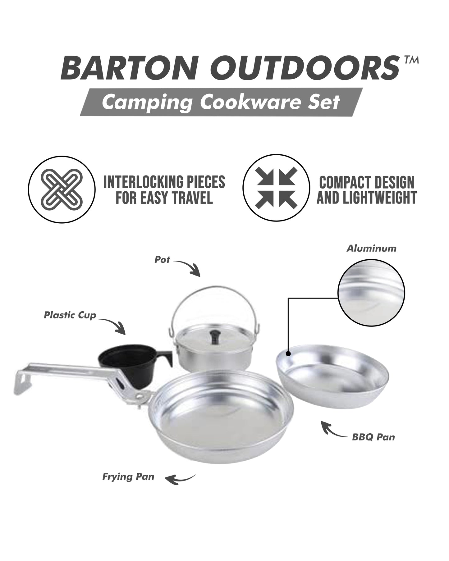 Barton Outdoors Aluminum Cookware Set for Camping