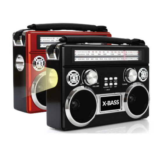 Portable 3 Band Bluetooth Radio with Flashlight & 10 Hour Battery