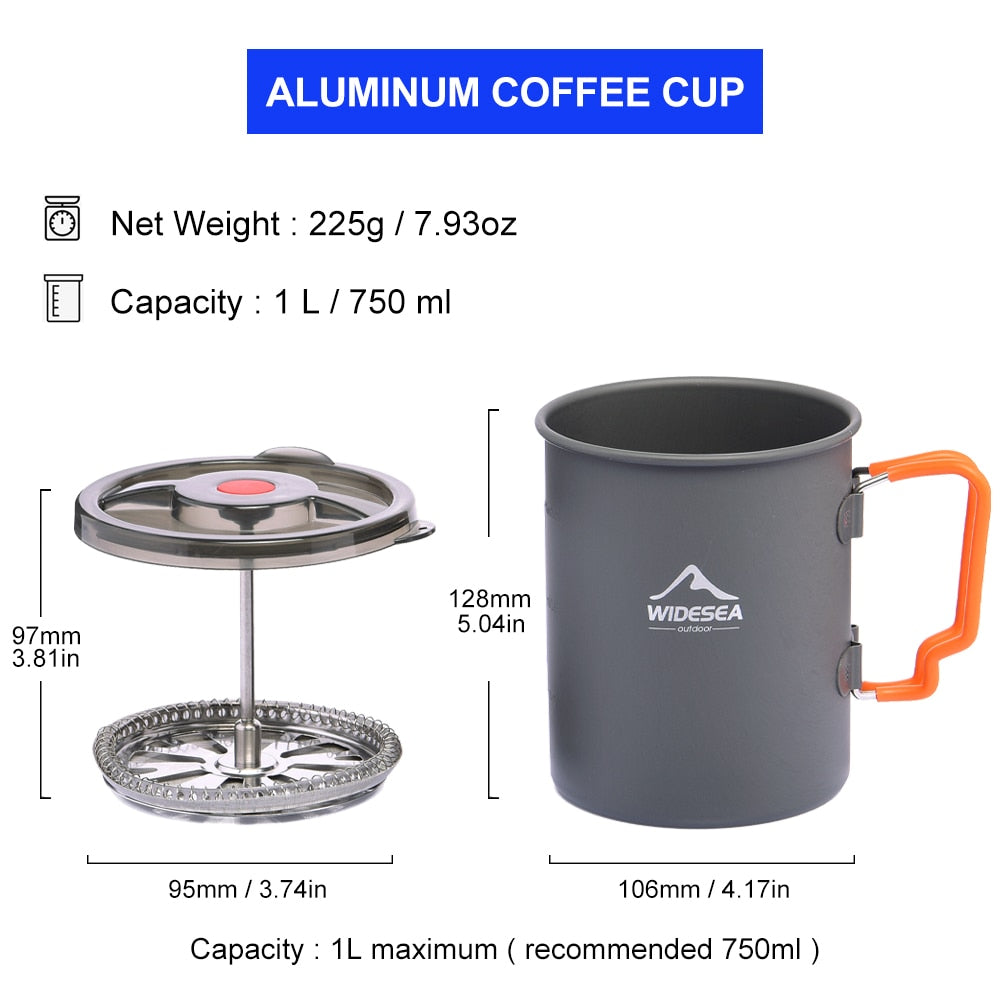 Camping Coffee Pot with French Press Outdoor Cup Mug Cookware for