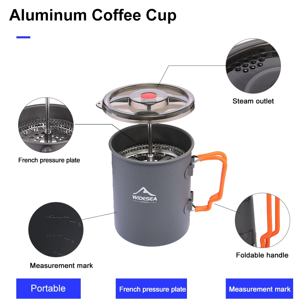 Camping Coffee Pot with French Press Outdoor Cup Mug Cookware for