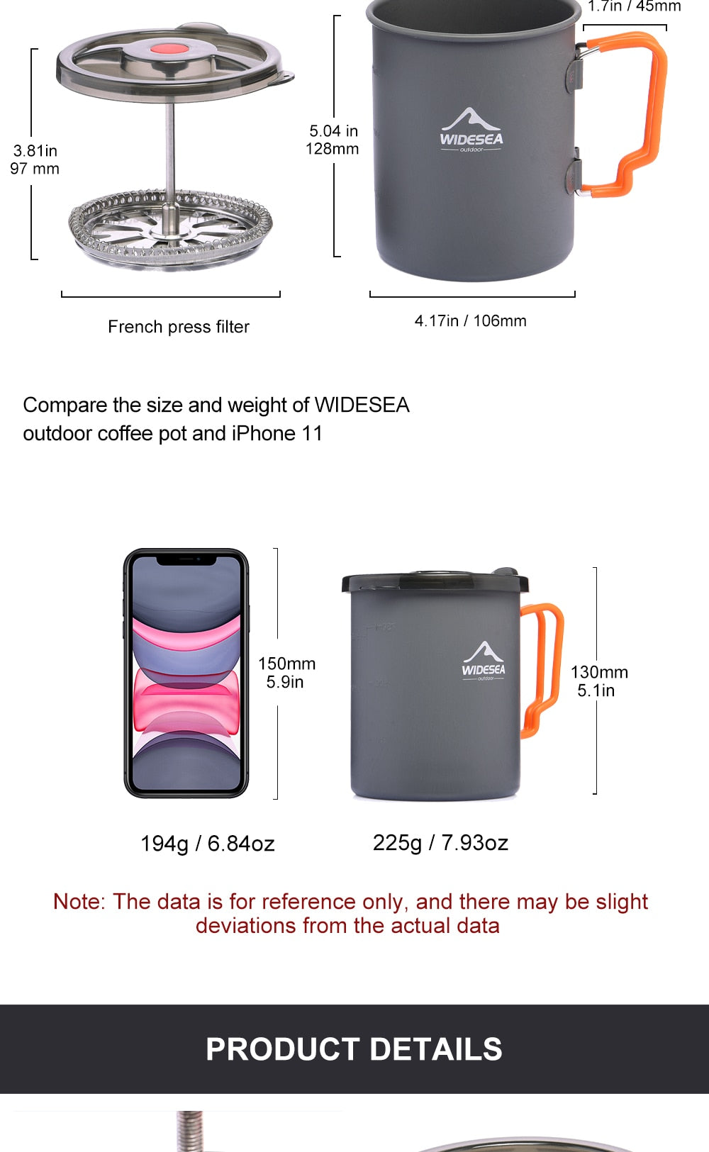 Camping Coffee Pot with French Press Outdoor Cup Mug Cookware for