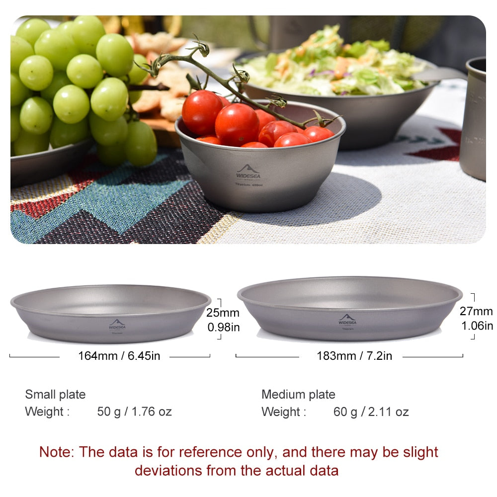 Camping Ultralight Titanium Bowl Plate Pan Tableware Set Multi Size