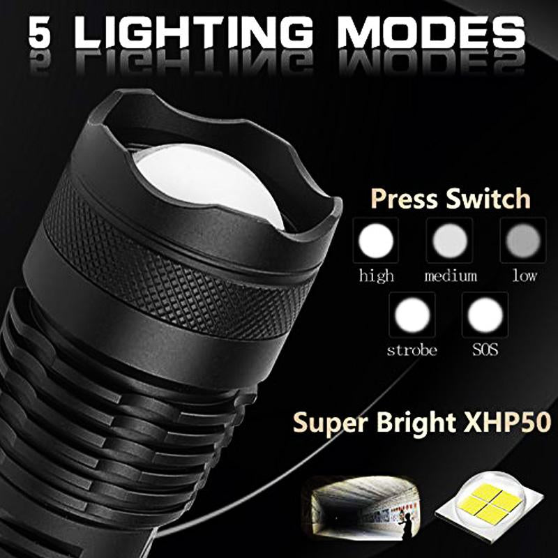 LED XHP50.2 Ultra Bright Most Powerful Flashlight USB Zoom Led Torch