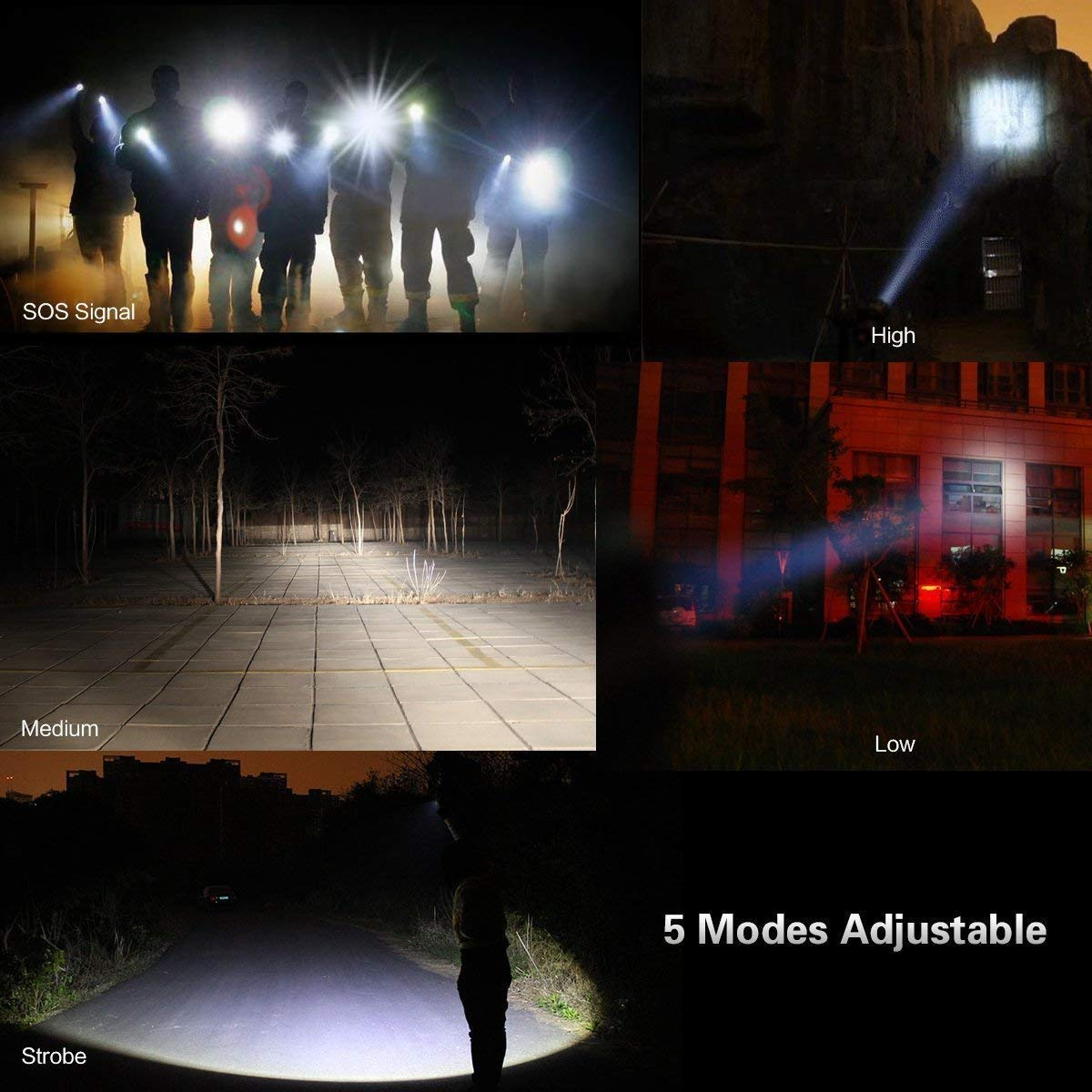 Super-Bright 90000LM LED Tactical Flashlight 5 Modes Zoomable Torch