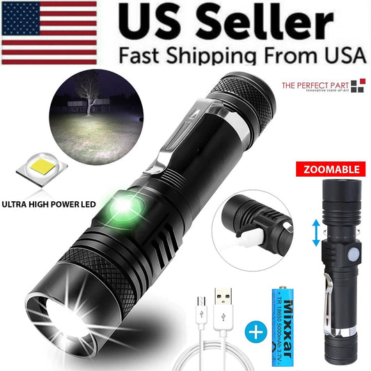 Super Bright 90000LM LED Tactical Flashlight Zoomable With