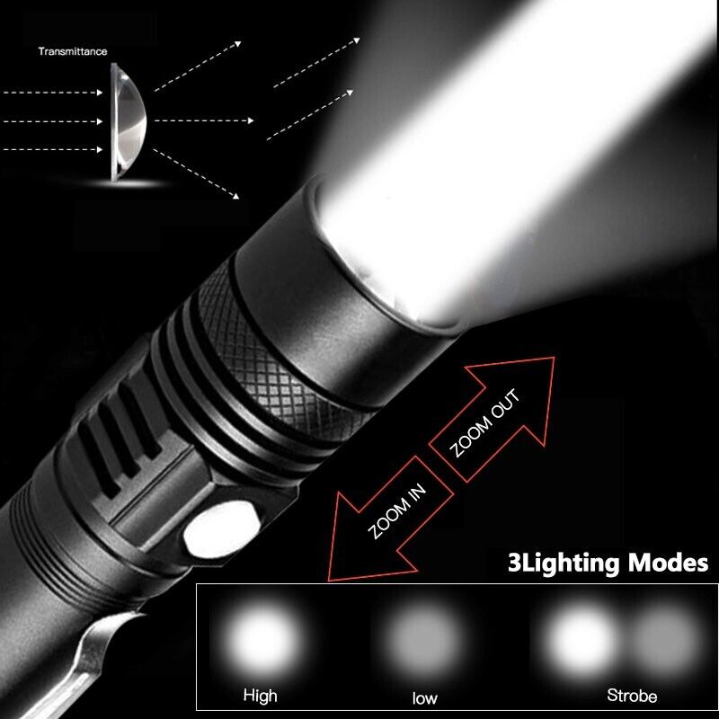Super Bright 90000LM LED Tactical Flashlight Zoomable With