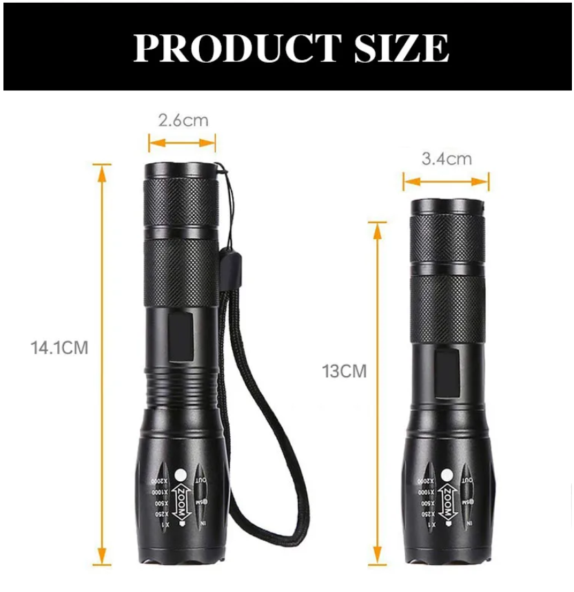 Super-Bright 90000LM LED Tactical Flashlight 5 Modes Zoomable Torch
