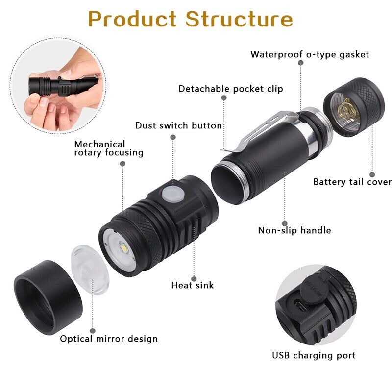 Super Bright 90000LM LED Tactical Flashlight Zoomable With
