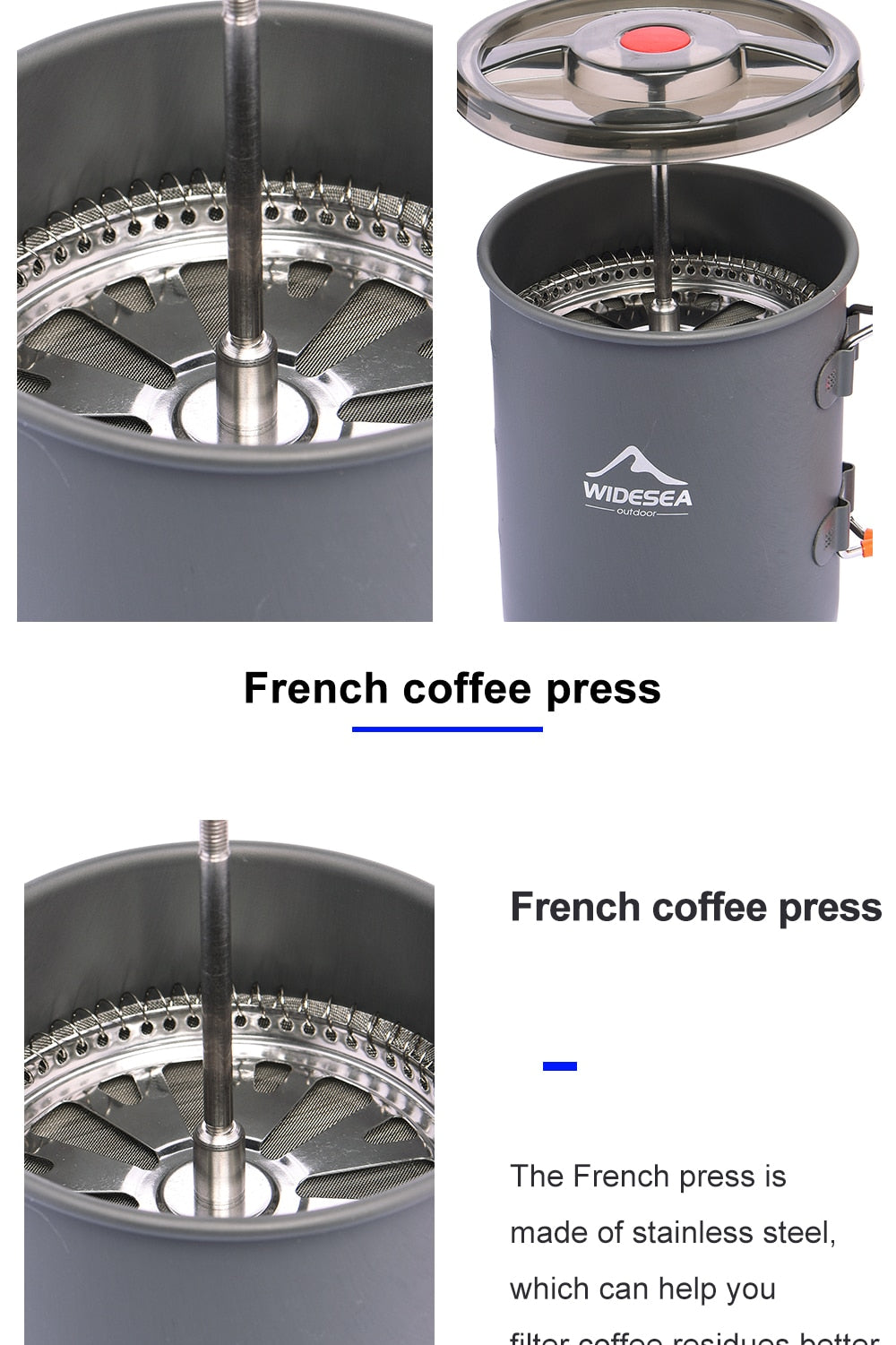 Camping Coffee Pot with French Press Outdoor Cup Mug Cookware for