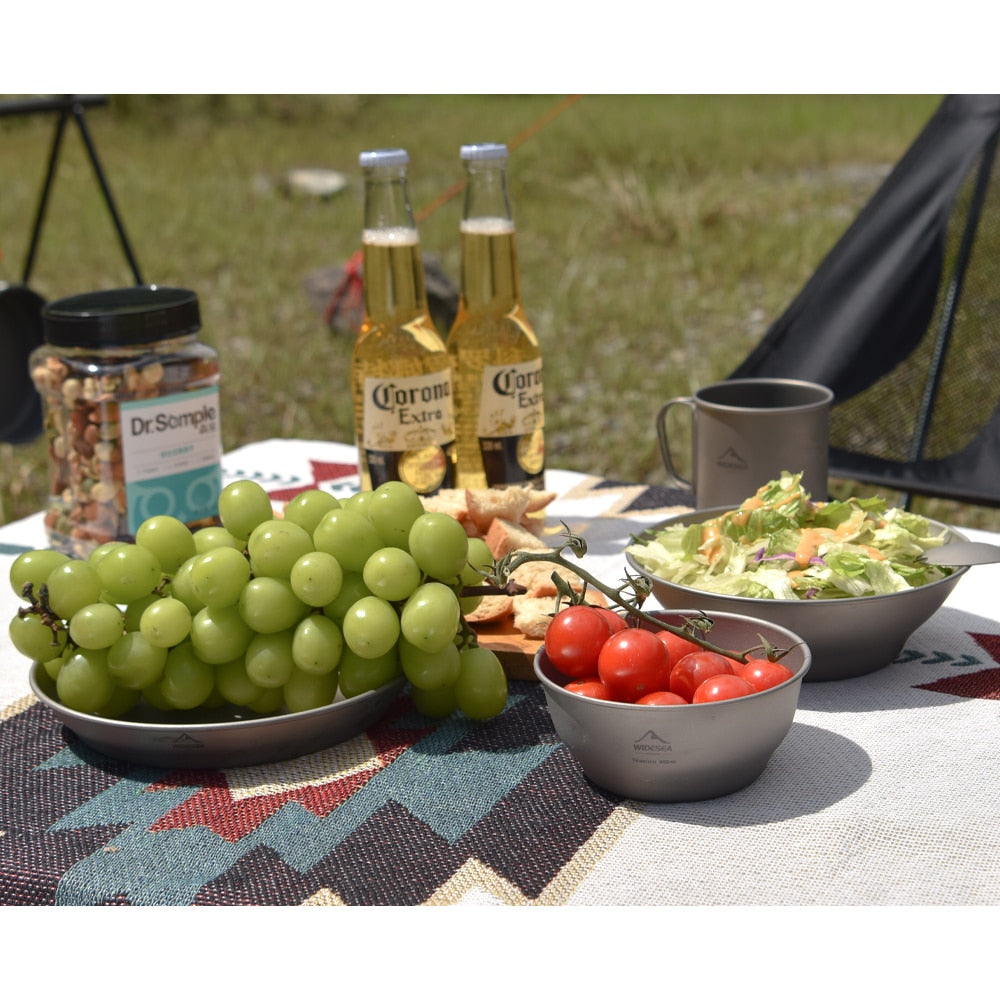 Camping Ultralight Titanium Bowl Plate Pan Tableware Set Multi Size